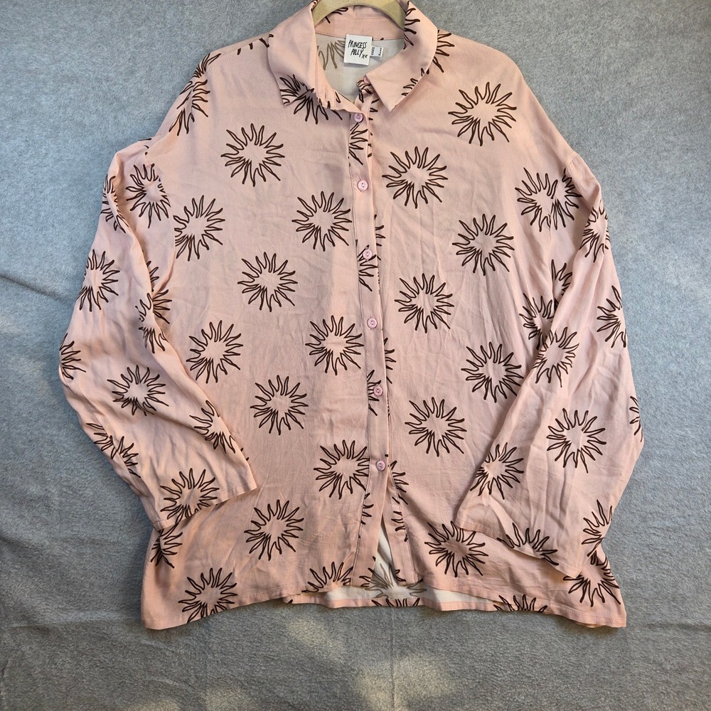 Princess Polly Button Down Shirt Womens 4 Pink Brown Sunburst Print Viscose - Picture 1 of 8